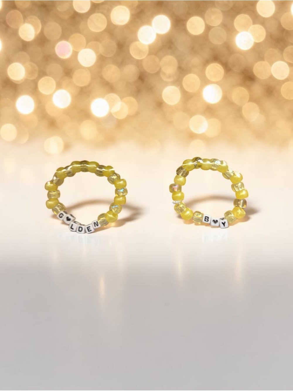 Handmade Yellow Beaded 'GOLDEN' and 'B♥Y' Stretch beaded bracelets